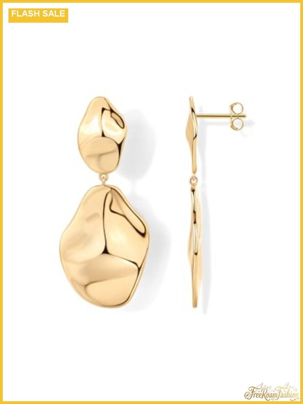 14K Gold Plated Teardrop Drop Dangle Earrings for Women Hammered